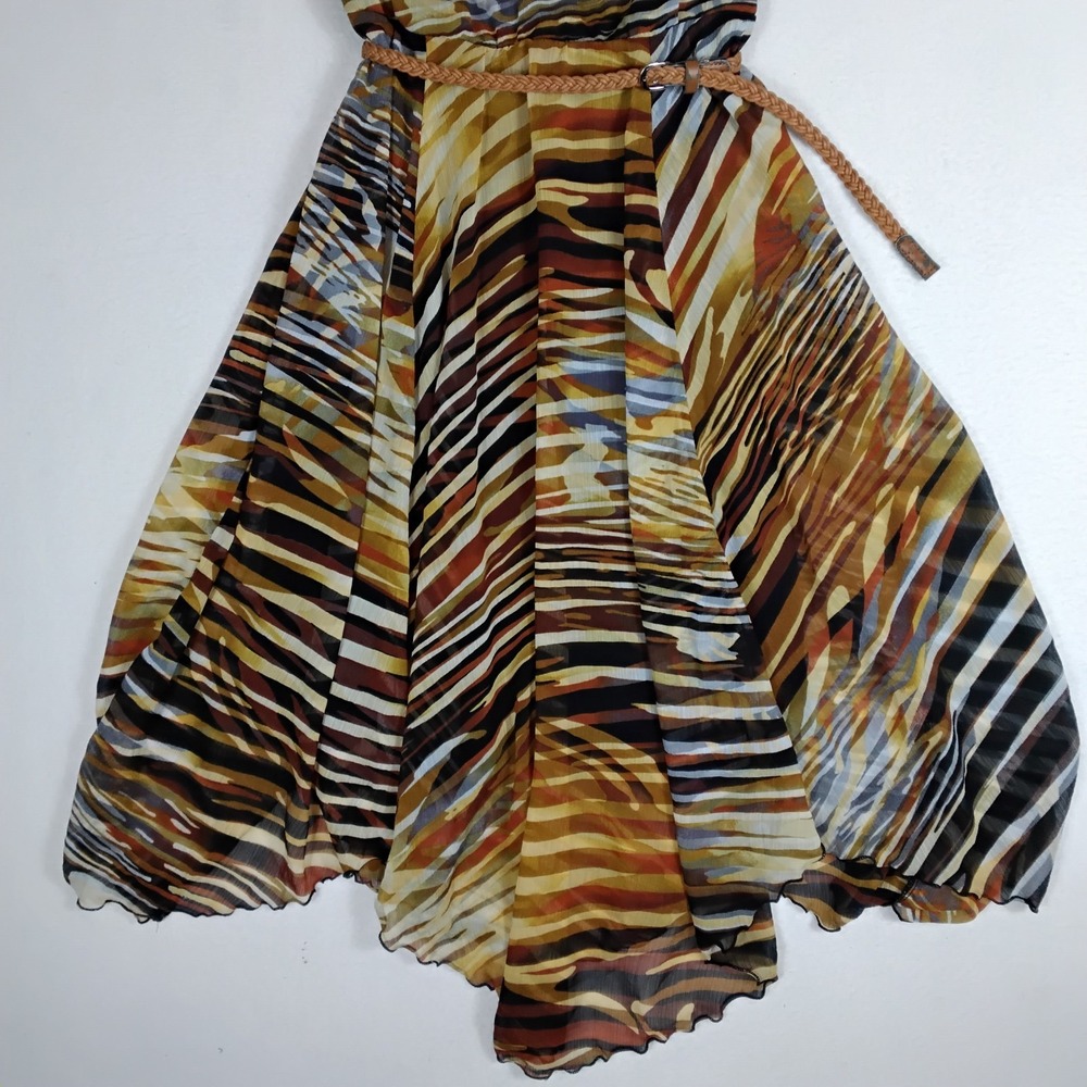Rabbit Rabbit Rabbit Designs Dress 8 Abstract Chiffon High Low Belted Midi - Picture 3 of 5